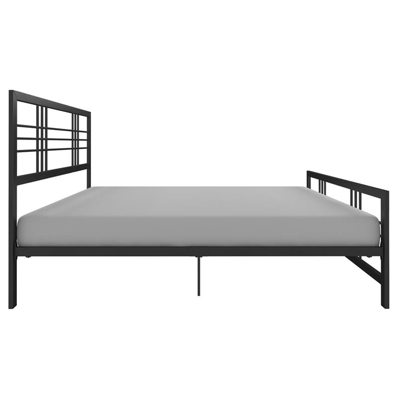 Pemberly Row Metal Bed Queen Size Frame Adjustable Under Bed Storage in Black