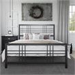 Pemberly Row Metal Bed Queen Size Frame Adjustable Under Bed Storage in Black