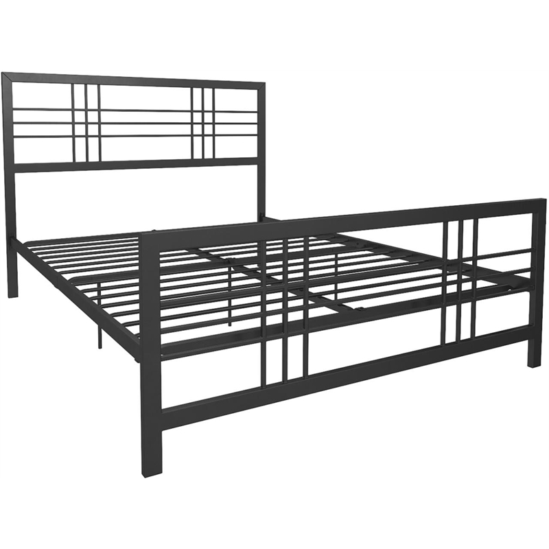 Pemberly Row Metal Bed Queen Size Frame Adjustable Under Bed Storage in Black