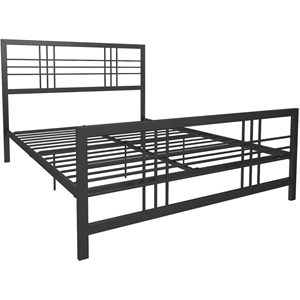 Pemberly Row Metal Bed Queen Size Frame Adjustable Under Bed Storage in Black