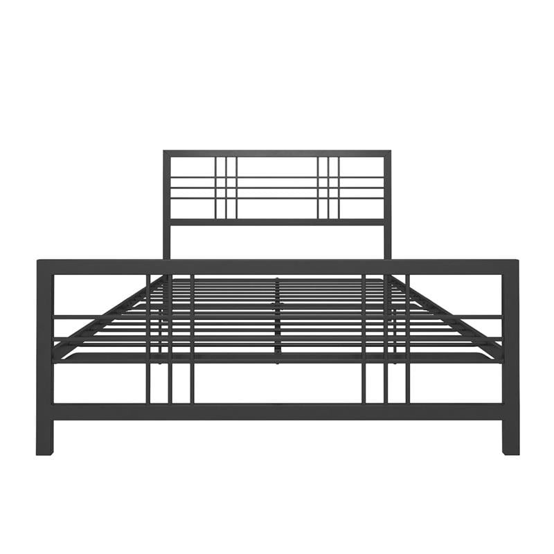 Pemberly Row Metal Bed Queen Size Frame Adjustable Under Bed Storage in Black