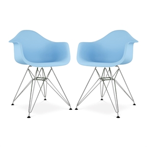 Pemberly Row 18&quot Plastic and Chrome Steel Armchairs in Blue (Set of 2)