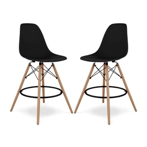 Pemberly Row 28&quot Plastic and Wood Counter Stools in Black (Set of 2)