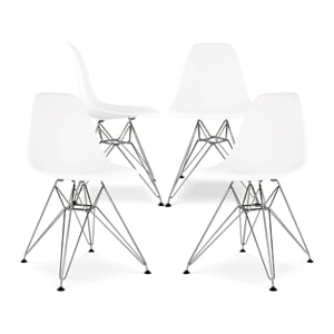 Pemberly Row 17&quot Plastic and Chrome Steel Dining Chairs in White (Set of 4)