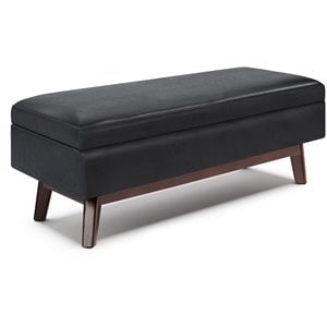 Pemberly Row 48&quot Faux Leather Rectangular Storage Ottoman in Midnight Black