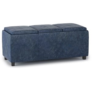 Pemberly Row Modern 42&quot Faux Leather Storage Ottoman in Denim Blue
