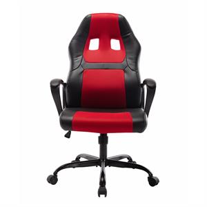 Pemberly Row Contemporary Faux Leather Swivel Gaming Chair in Red