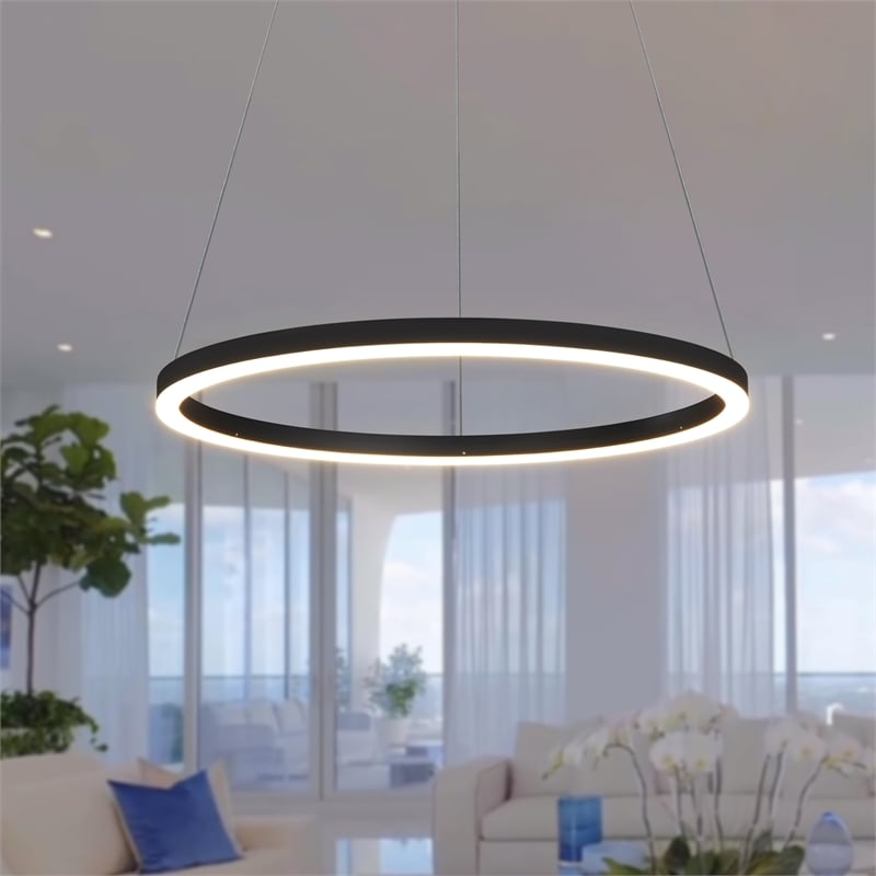 Pemberly Row Adjustable Aluminum ETL Certified Integrated LED Chandelier Black