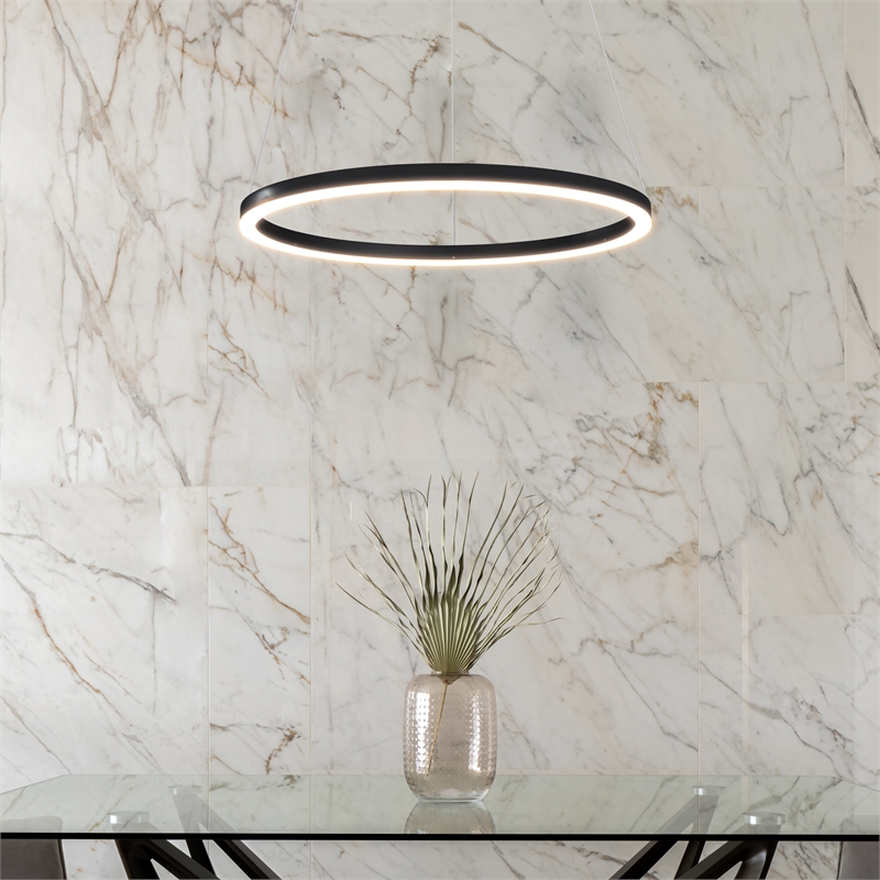 Pemberly Row Adjustable Aluminum ETL Certified Integrated LED Chandelier Black