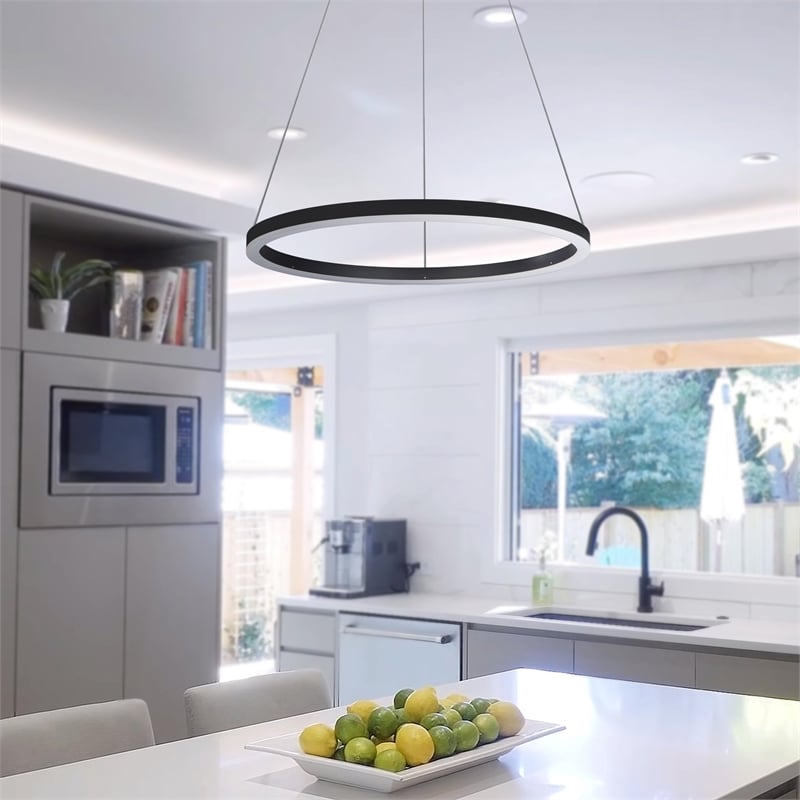 Pemberly Row Adjustable Aluminum ETL Certified Integrated LED Chandelier Black