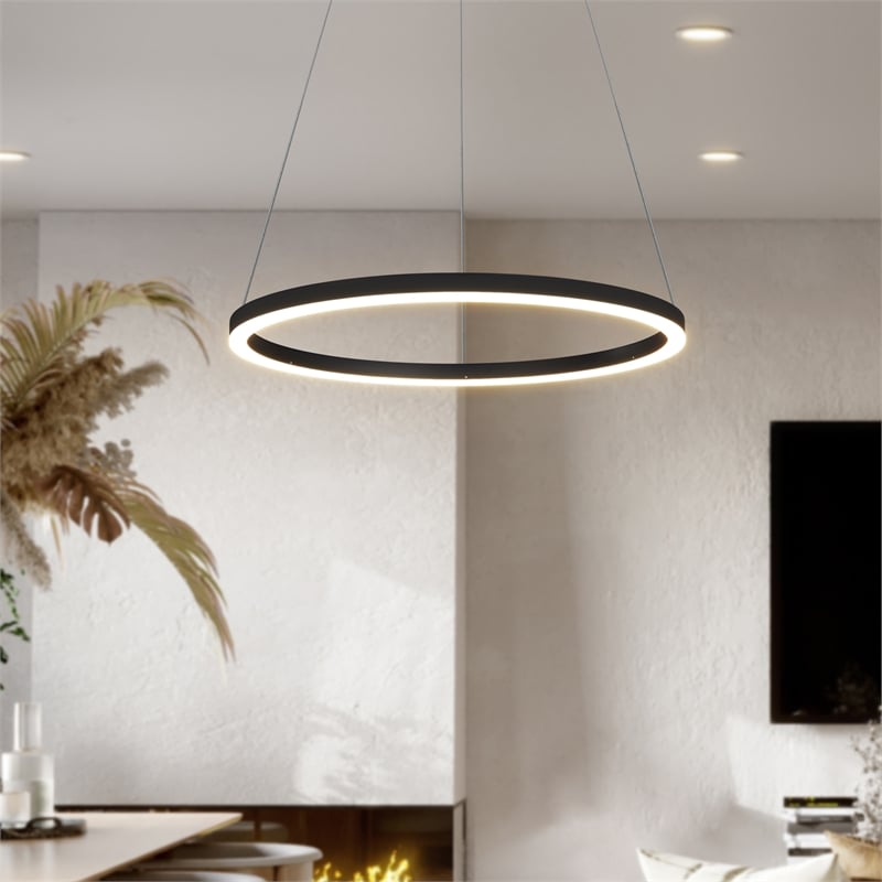 Pemberly Row Adjustable Aluminum ETL Certified Integrated LED Chandelier Black