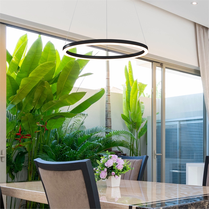 Pemberly Row Adjustable Aluminum ETL Certified Integrated LED Chandelier Black