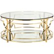 Pemberly Row Metal Round Coffee Table with Glass in Polished Gold