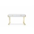 Pemberly Row Stainless Steel Desk in Glossy White Lacquer & Gold