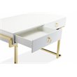 Pemberly Row Stainless Steel Desk in Glossy White Lacquer & Gold