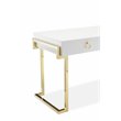 Pemberly Row Stainless Steel Desk in Glossy White Lacquer & Gold