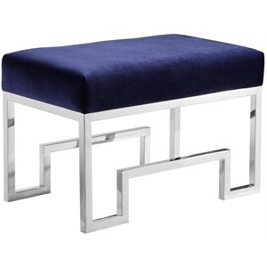 Pemberly Row 18&quot Stainless Steel Stool in Silver & Navy Velvet