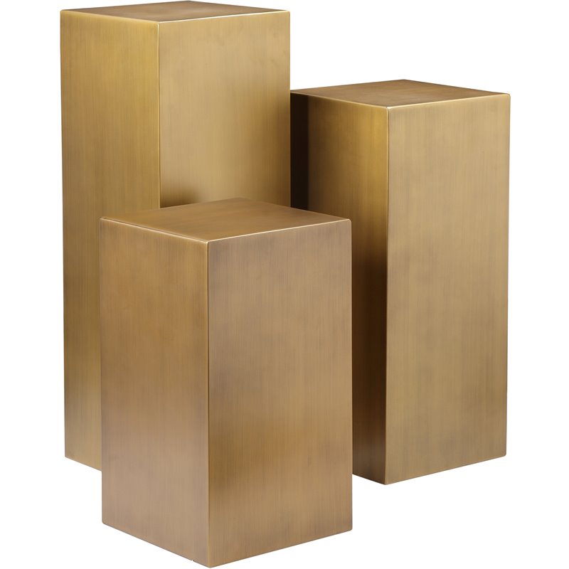 Pemberly Row Contemporary Metal Pedestal Set in Brushed Brass