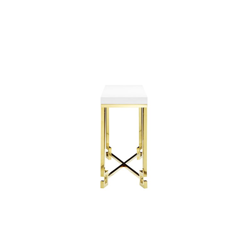 Pemberly Row Stainless Steel Console in White Lacquer & Gold
