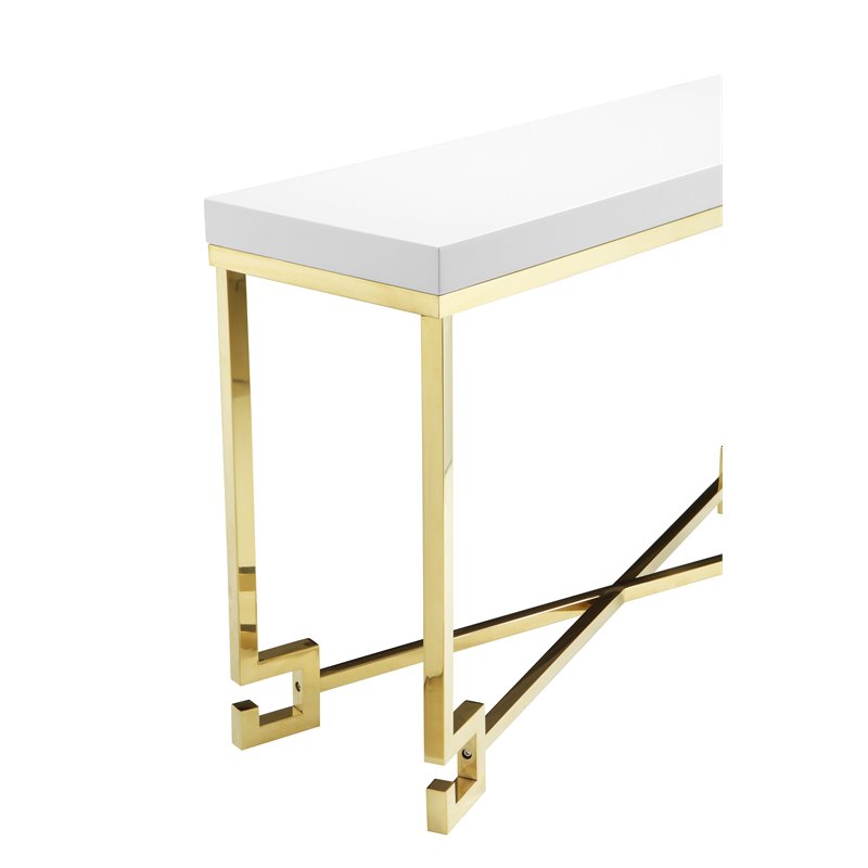 Pemberly Row Stainless Steel Console in White Lacquer & Gold