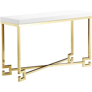 Pemberly Row Stainless Steel Console in White Lacquer & Gold
