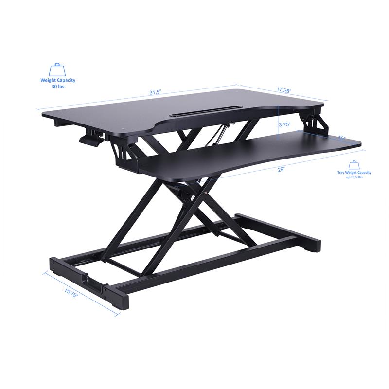 Pemberly Row Standing Desk Converter w/ Dual Monitor Arm & Tablet Holder - Black