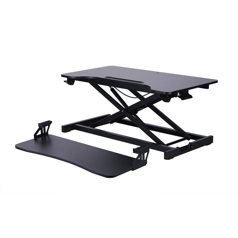 Pemberly Row Standing Desk Converter w/ Dual Monitor Arm & Tablet Holder - Black