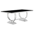 Pemberly Row Rectangular Glass Dining Table with Swooping Double-Hoop in Black