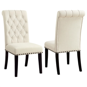 Pemberly Row Tufted Upholstered Fabric Dining Chairs in Beige