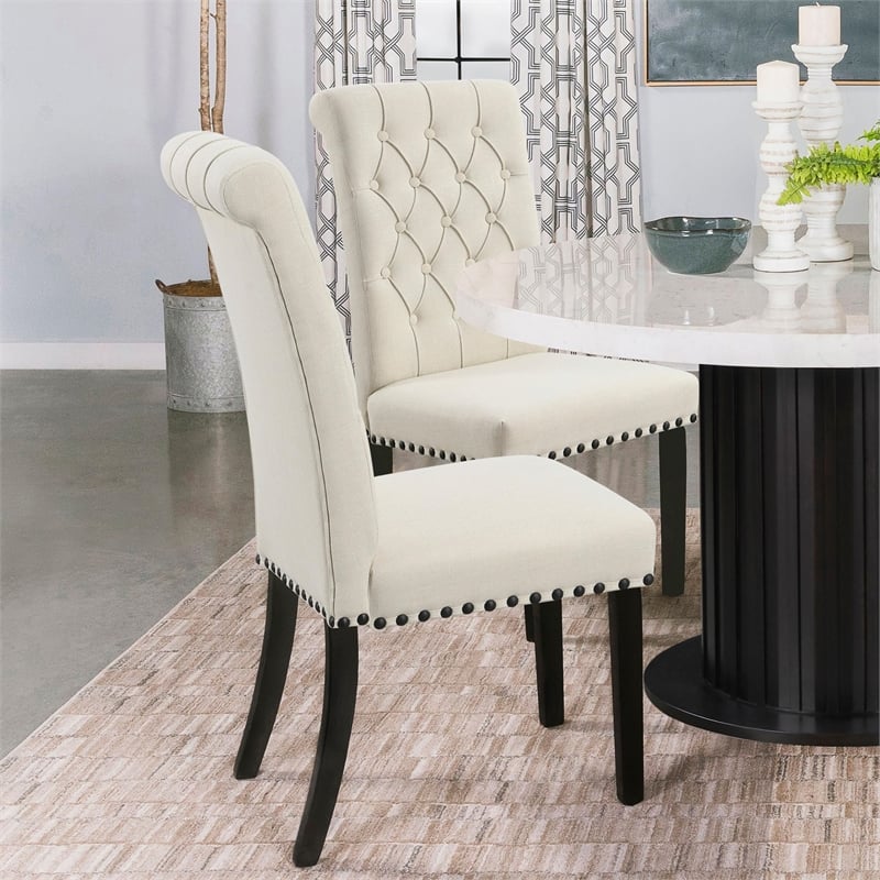 Pemberly Row Tufted Upholstered Fabric Dining Chairs in Beige