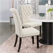 Pemberly Row Tufted Upholstered Fabric Dining Chairs in Beige