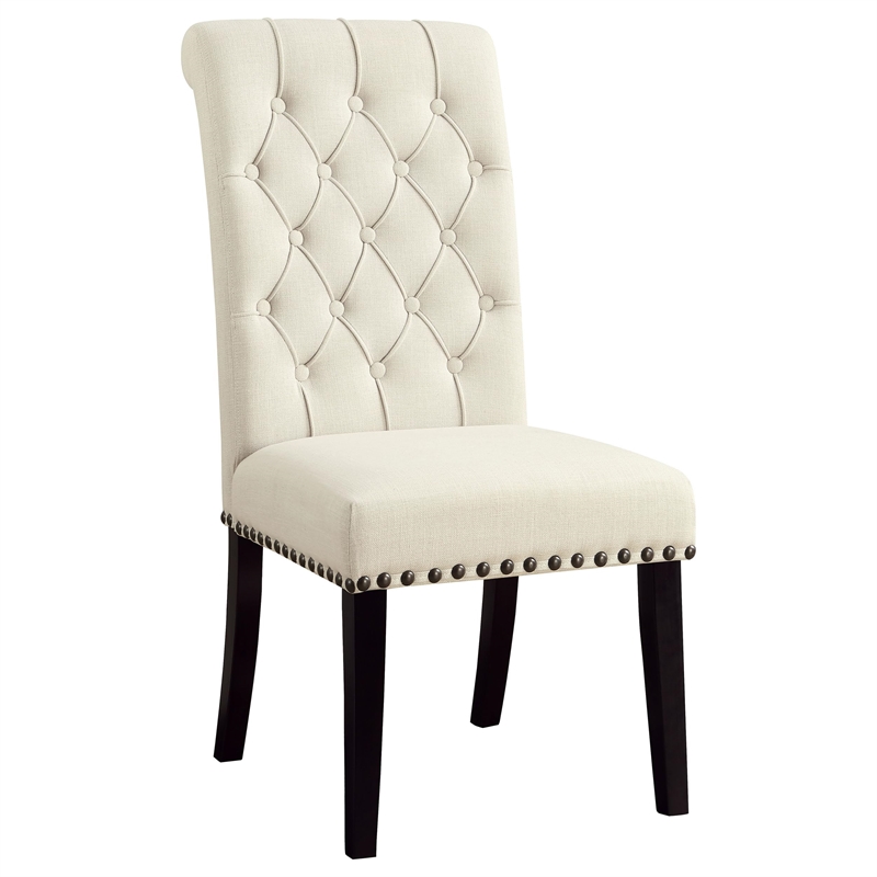 Pemberly Row Tufted Upholstered Fabric Dining Chairs in Beige