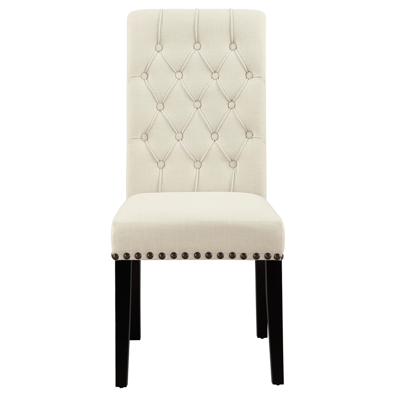 Pemberly Row Tufted Upholstered Fabric Dining Chairs in Beige