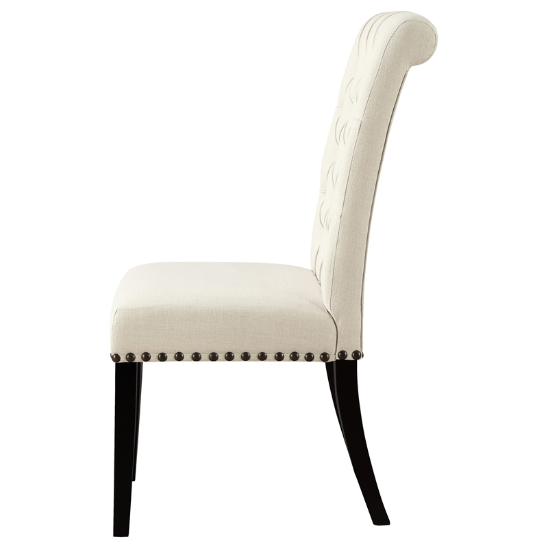 Pemberly Row Tufted Upholstered Fabric Dining Chairs in Beige