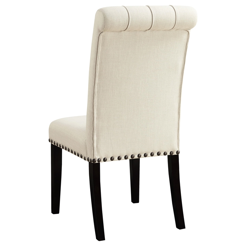 Pemberly Row Tufted Upholstered Fabric Dining Chairs in Beige