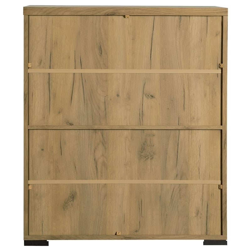 Pemberly Row Modern Farmhouse Wood Mesh Door Accent Cabinet in Oak