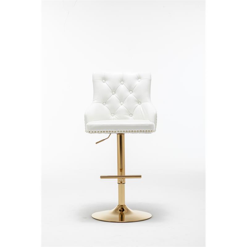 Pemberly Row Modern 2-piece Velvet Tufted Gold Bar Stools in White