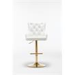 Pemberly Row Modern 2-piece Velvet Tufted Gold Bar Stools in White
