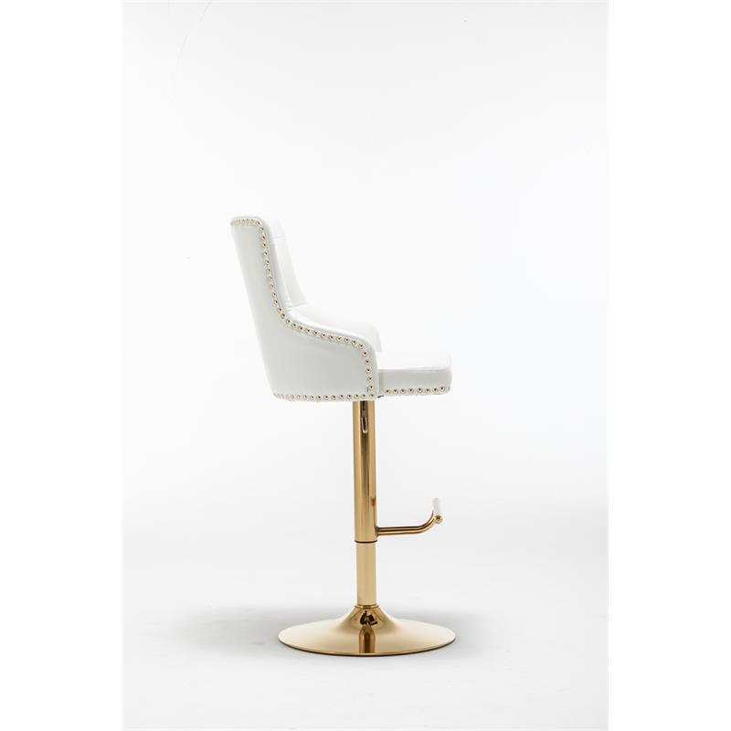 Pemberly Row Modern 2-piece Velvet Tufted Gold Bar Stools in White