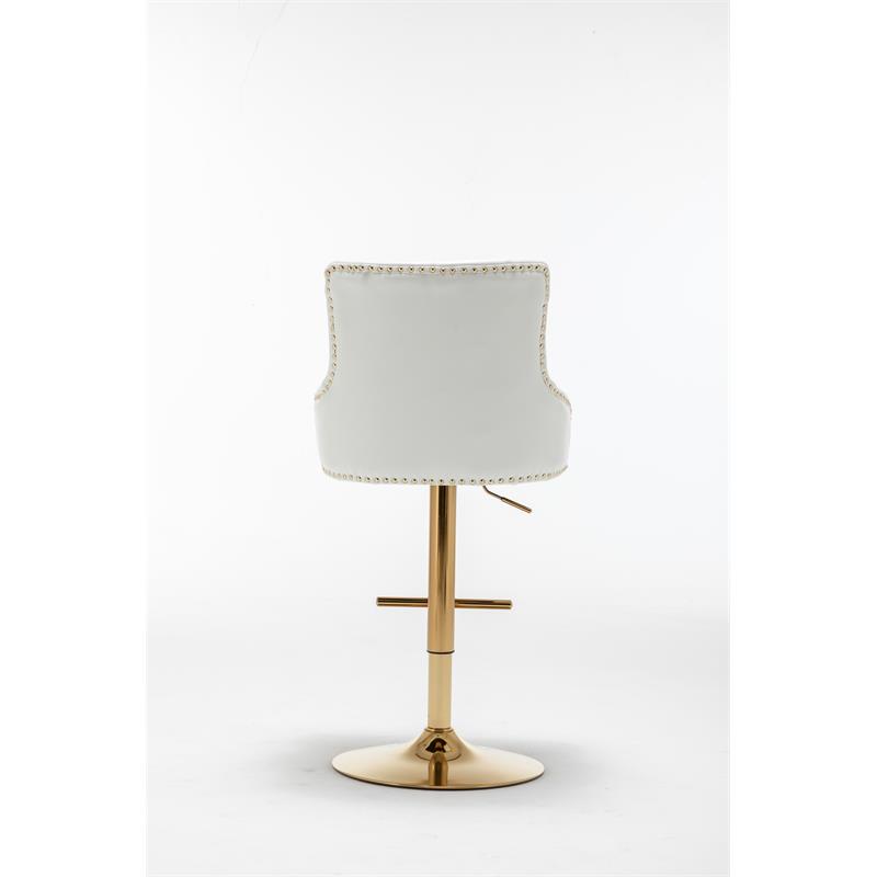 Pemberly Row Modern 2-piece Velvet Tufted Gold Bar Stools in White