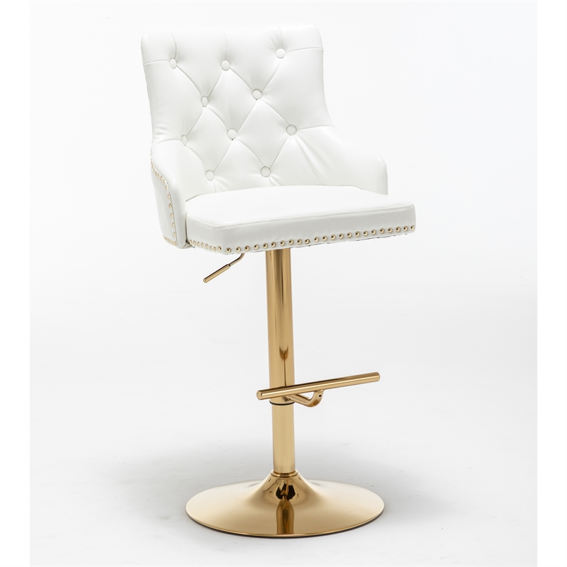 Pemberly Row Modern 2-piece Velvet Tufted Gold Bar Stools in White