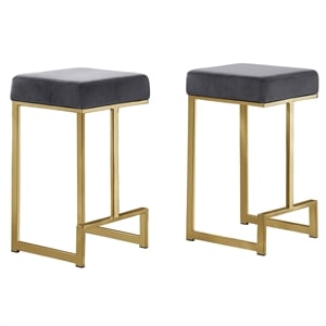 Pemberly Row Modern Velvet Backless Counter Height Stool in Gray/Gold (Set of 2)