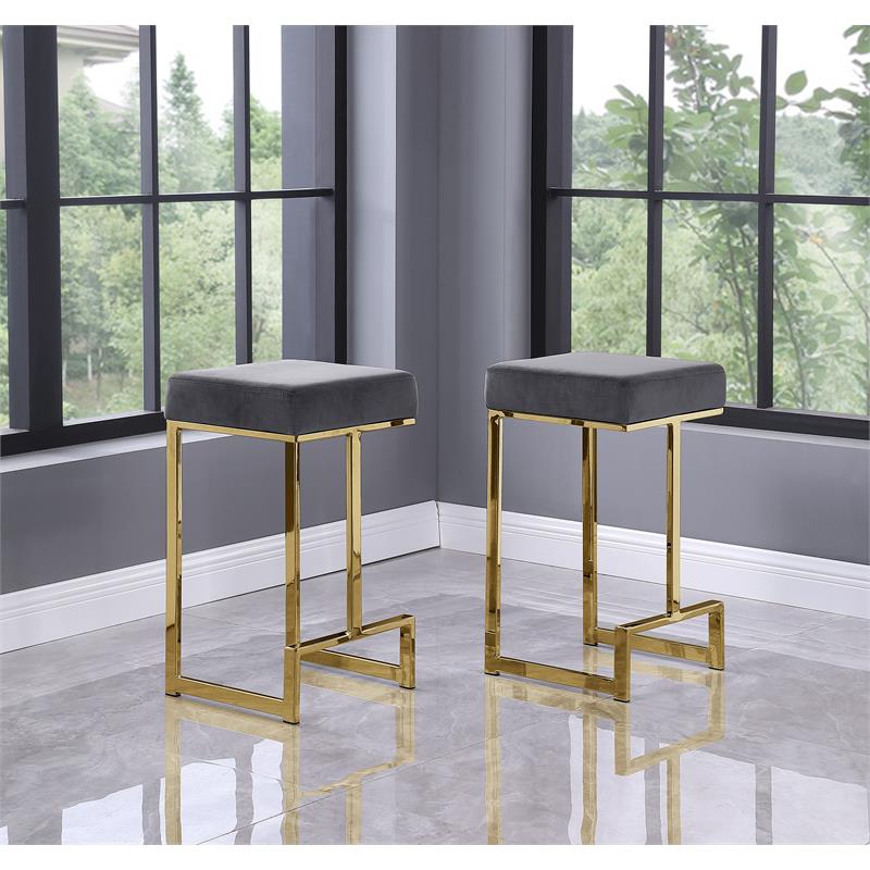 Pemberly Row Modern Velvet Backless Counter Height Stool in Gray/Gold (Set of 2)