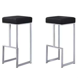 Pemberly Row Modern Faux Leather Backless Bar Stool in Black/Silver (Set of 2)