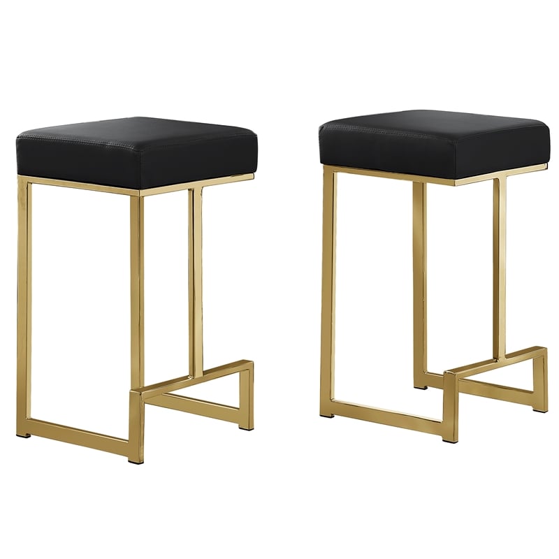 Pemberly Row Modern Faux Leather Backless Bar Stool in Black/Gold (Set of 2)