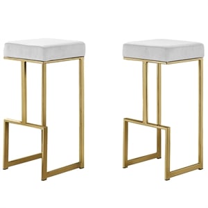 Pemberly Row Modern Velvet Backless Bar Stool in White/Gold (Set of 2)