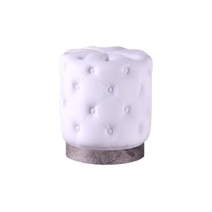 Pemberly Row Contemporary Tufted Velvet White Accent Ottoman