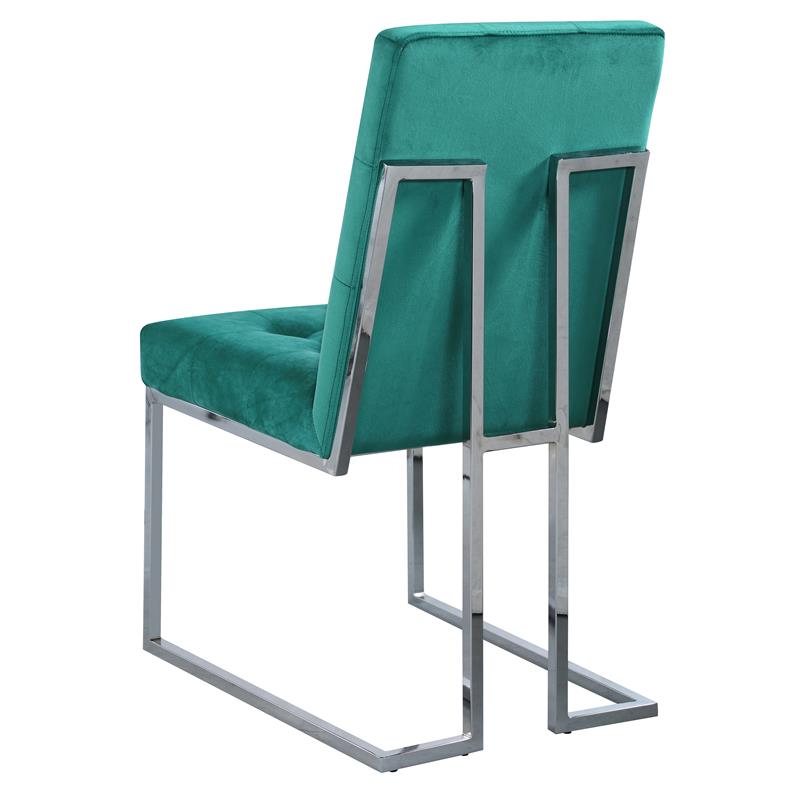 Pemberly Row Modern Velvet Fabric Dining Chair in Green/Silver (Set of 2)