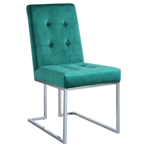 Pemberly Row Modern Velvet Fabric Dining Chair in Green/Silver (Set of 2)