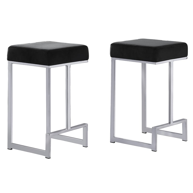 Pemberly Row Velvet Backless Counter Height Stool in Black/Silver (Set of 2)